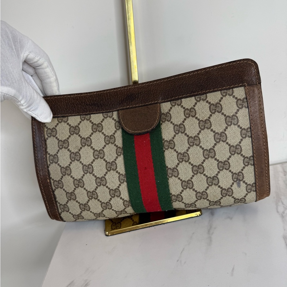 Gucci Brown Monogram Canvas Clutch with Green and Red Web Stripe - Picture 7 of 11
